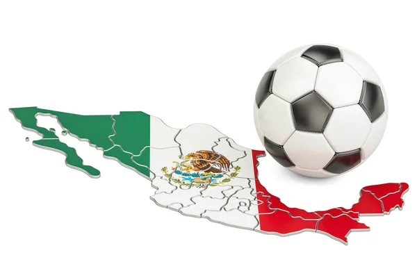 Μπάλα ποδοσφαίρου με χάρτη του Μεξικού concept, 3d rendering — Φωτογραφία Αρχείου