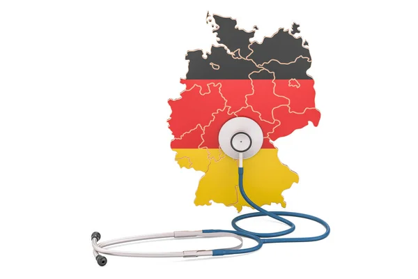 Deutsche Landkarte mit Stethoskop, nationales Gesundheitskonzept, 3d re — Stockfoto