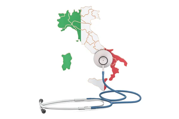 Mappa italiana con stetoscopio, concetto sanitario nazionale, 3D r — Foto Stock