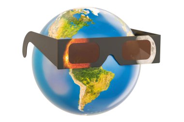 Solar Eclipse concept, Earth Globe with solar eclipse glasses. 3 clipart