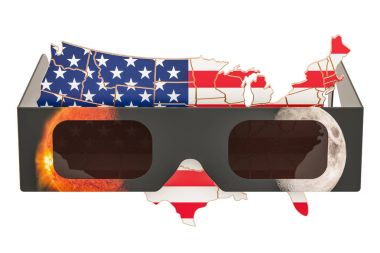 Solar Eclipse in USA concept, American map with solar eclipse gl clipart
