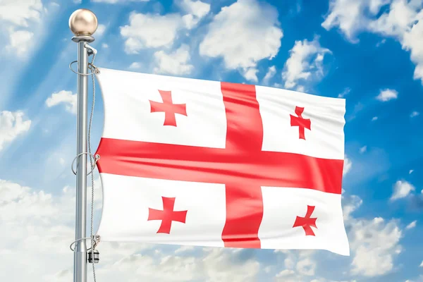 Georgian flag waving in blue cloudy sky, 3D rendering