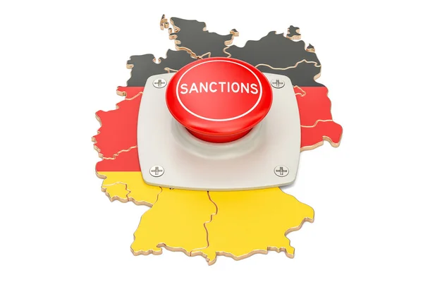 Botón de sanciones en el mapa de Alemania, representación 3D —  Fotos de Stock