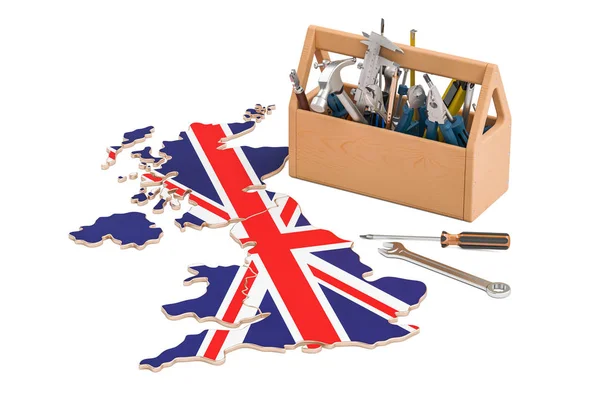 Servis a opravy v Velká Británie konceptu, vykreslování 3d objektů — Stock fotografie