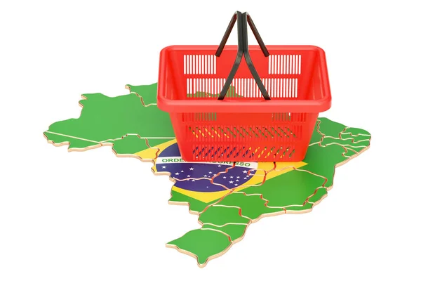 브라질 지도, 시장 바구니 또는 구매 포에 쇼핑 바구니 — 스톡 사진
