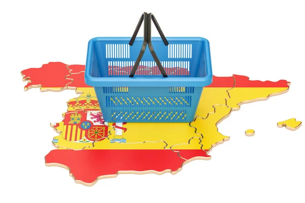 Cesta de compras no mapa espanhol, cesta de mercado ou compra powe — Fotografia de Stock