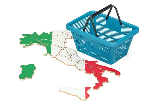 Shopping basket su mappa italiana, market basket o shopping powe — Foto Stock
