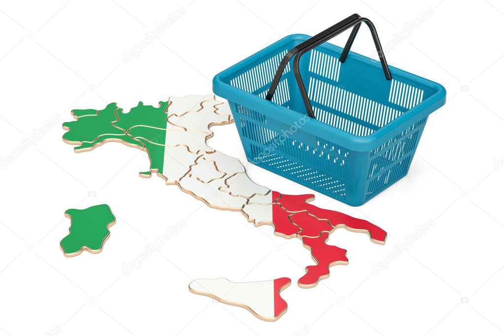 Shopping basket on Italian map, market basket or purchasing powe