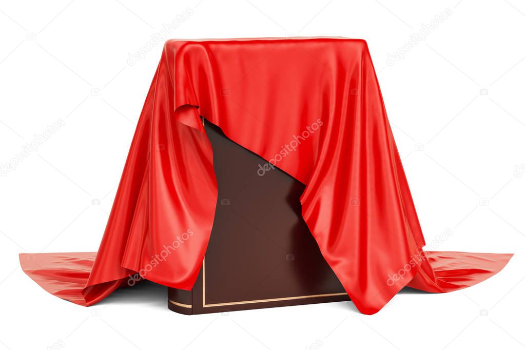 Book covered red cloth, presentation of new book concept. 3D ren