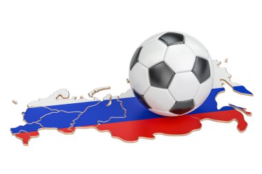 Futbol topu ile Rusya kavramı, 3d render Haritası
