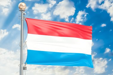 Lüksemburg bayrak mavi bulutlu gökyüzü, 3d render sallayarak