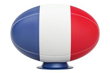 Rugby Ball with flag of France, 3D rendering clipart