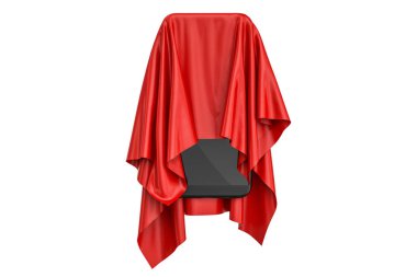 Telefon kırmızı kumaş, yeni smartphone sunumunu kaplı. 3D parçalamak