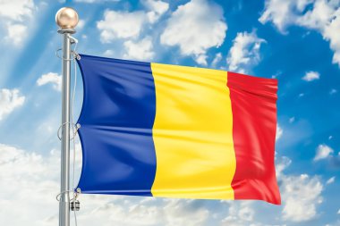 Romen bayrak mavi bulutlu gökyüzü, 3d render sallayarak