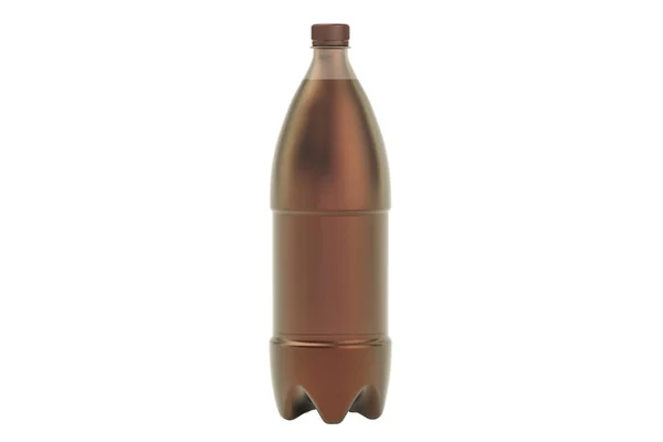 Bottiglia di plastica marrone di birra o bevanda, rendering 3D — Foto Stock