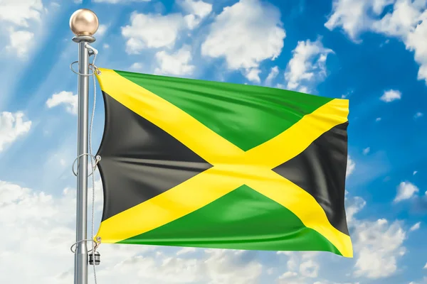 Jamaika bayrak mavi bulutlu gökyüzü, 3d render sallayarak