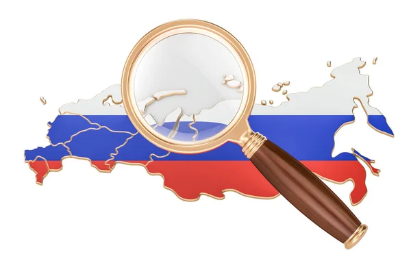 Rusia bajo lupa, concepto de análisis, renderización 3D — Foto de Stock