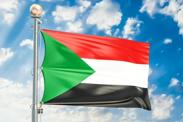 Sudanese flag waving in blue cloudy sky, 3D rendering — Stock Photo, Image