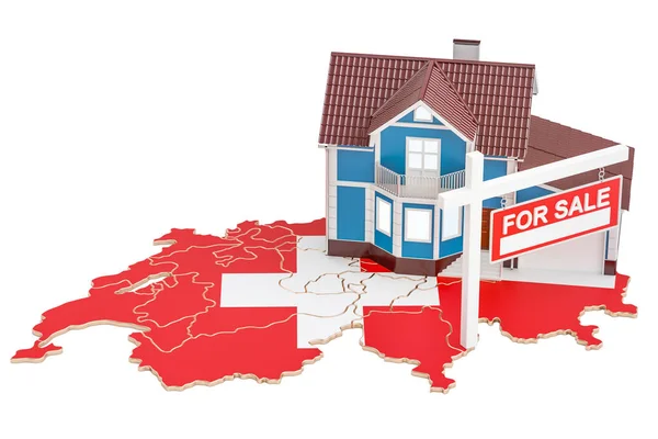 Концепция продажи и аренды недвижимости в Швейцарии, 3D рендеринг — стоковое фото