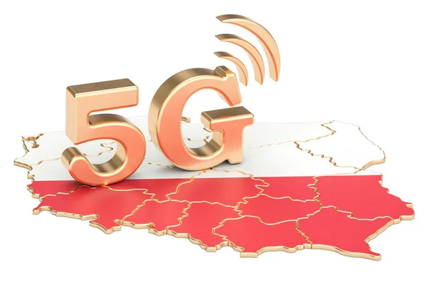 Концепция 5G в Польше, 3D рендеринг — стоковое фото