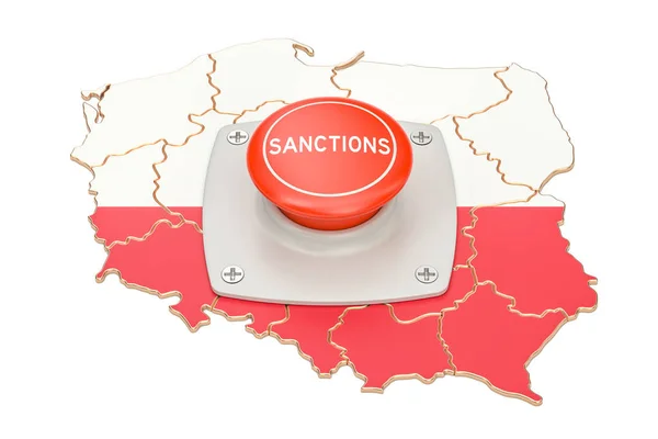Санкції кнопку на мапі Польщі, 3d-рендерінг — стокове фото