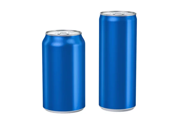 Due lattine metalliche blu, rendering 3D — Foto Stock