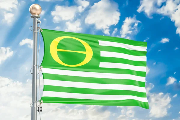 Bandeira Ecológica acenando no céu azul nublado, renderização 3D — Fotografia de Stock