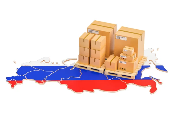 Doprava a dodávky z Ruska koncepce, vykreslování 3d objektů — Stock fotografie