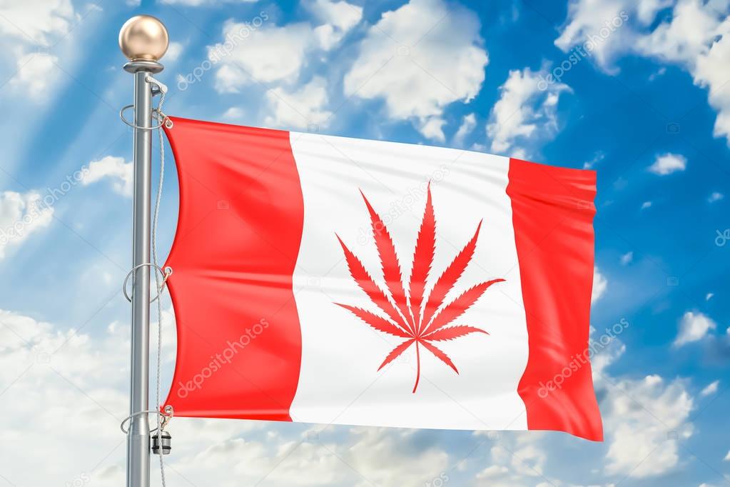 Legalization of cannabis in Canada. Canadian flag with marijuana
