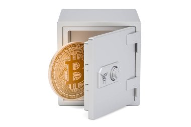 Bitcoin, 3d render ile güvenlik Kasası