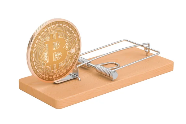 Mousetrap with bitcoin, 3D rendering — Stock Photo, Image