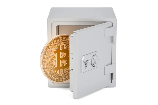 Safe box with bitcoin, 3D rendering — Stock Photo, Image