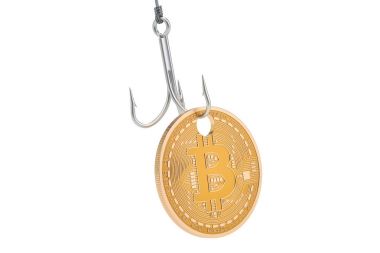 Bitcoin kanca, kimlik avı kavramı. 3D render