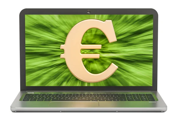 Symbolu euro na ekranie laptopa, aby koncepcja pieniądza. 3D rend — Zdjęcie stockowe