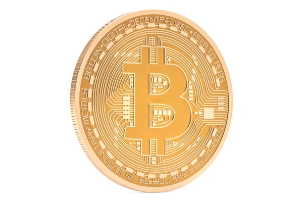 Gouden Bitcoin close-up, 3D-rendering — Stockfoto