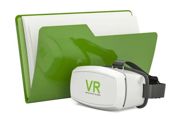 Dossier informatique avec lunettes de réalité virtuelle, rendu 3D — Photo