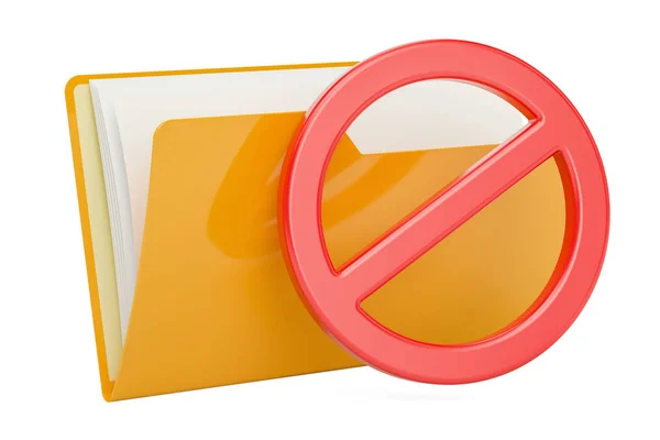 Icono amarillo de la carpeta del ordenador con signo prohibido, representación 3D —  Fotos de Stock