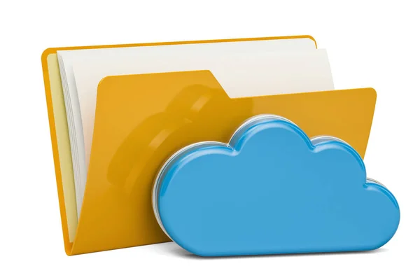 Yellow computer folder icon with computing cloud, 3D rendering — Stock Photo, Image