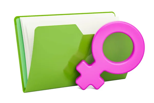 Ikona folderu komputera symbolem płci żeńskiej, renderowania 3d — Zdjęcie stockowe