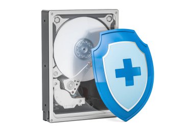 Sabit Disk Sürücü Hdd ile kalkan. Güvenlik ve koruma kavramı