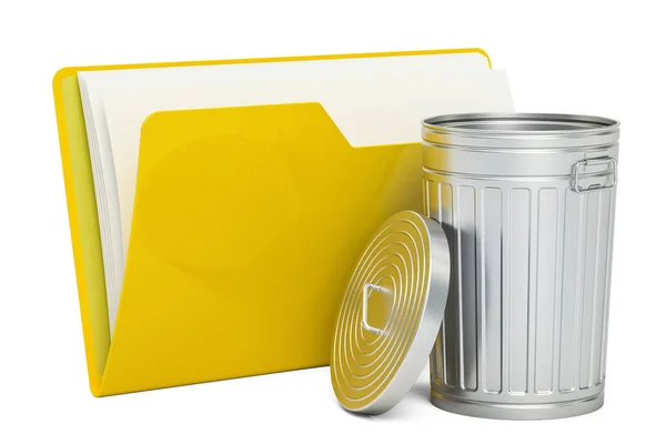 Computer folder icon with rubbish bin, 3D rendering — Stock Photo, Image