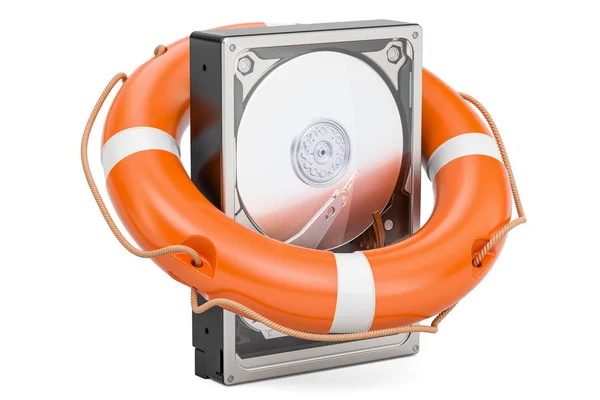 Pevný disk Hdd s záchranný kruh. C bezpečnost a ochrana dat — Stock fotografie