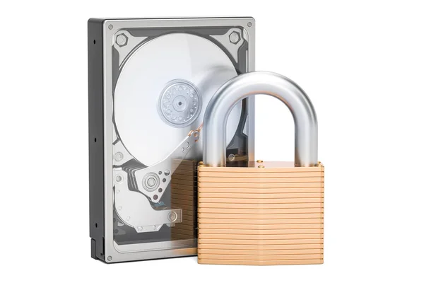Unidad de disco duro HDD con candado. Seguridad y protección concep —  Fotos de Stock