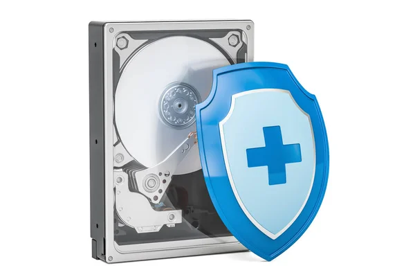 Unidad de disco duro HDD con escudo. Concepto de seguridad y protección —  Fotos de Stock