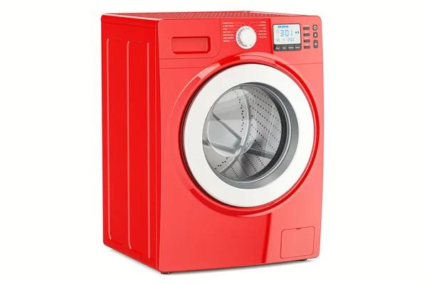 Mesin cuci merah modern, render 3D — Stok Foto
