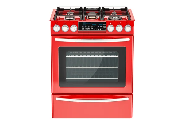 Red gas cooker with oven front view, 3D rendering — Stock Photo, Image