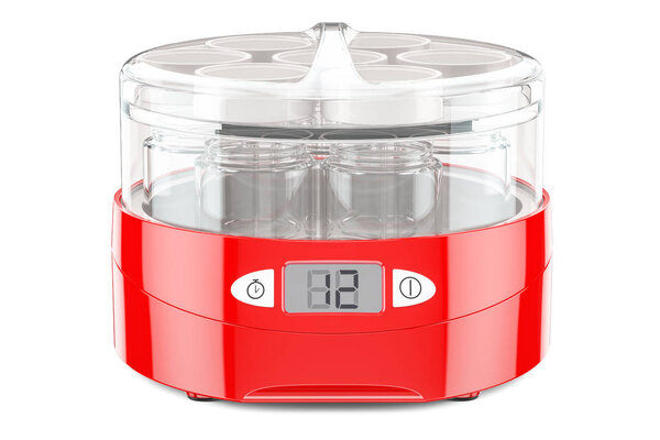 Red yogurt maker closeup, 3D rendering