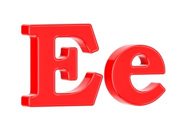 İngiliz kırmızı harf E with kontrastlarla, 3d render