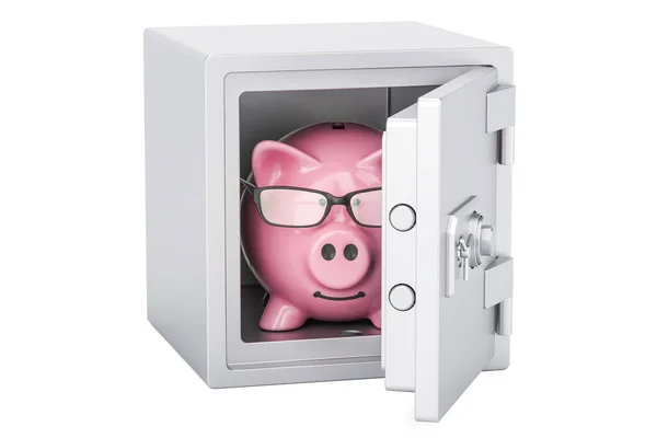 Safe box with piggy bank inside, 3D rendering — Stock Photo, Image