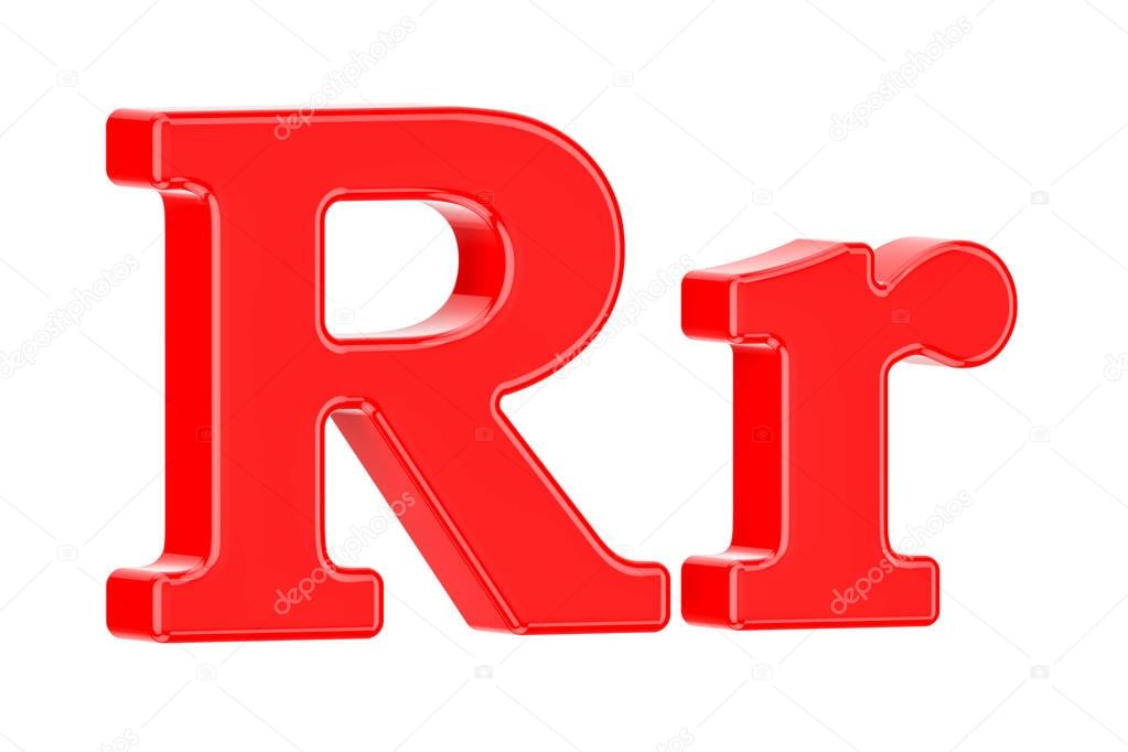 English red letter R, 3D rendering isolated on white background